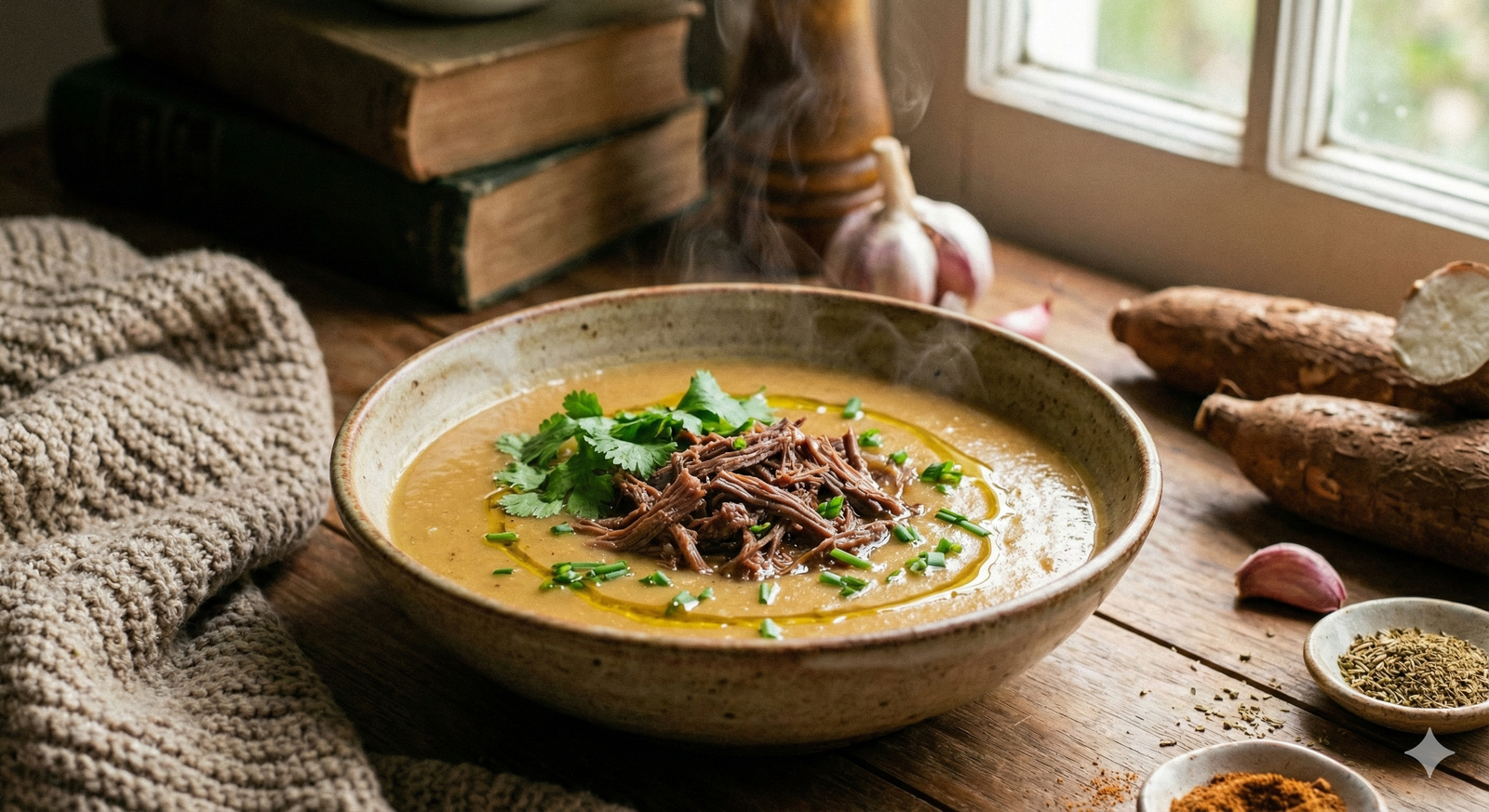 Creme de Aipim com Carne de Panela